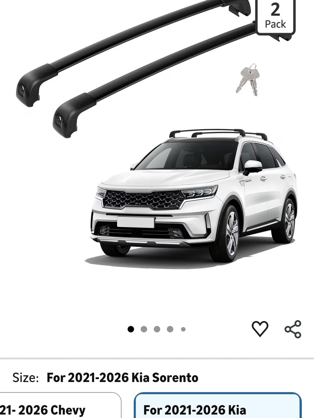 Kia Sorento Black Roof Cross Bars - 2 Pack